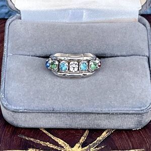 Vintage Vargas Ring Size 6 1/4 Jewelry Rainbow Glass MCM 925 sterling silver